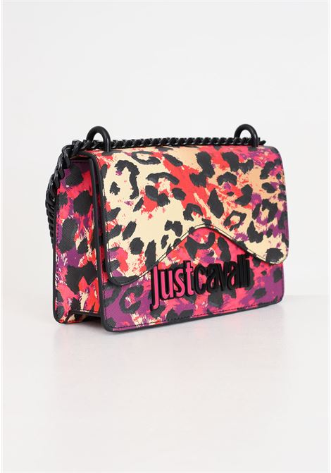 Multicolor spotted print women's bag with black and fuchsia lettering logo plaque JUST CAVALLI | 76RA4BBAZS766QT6